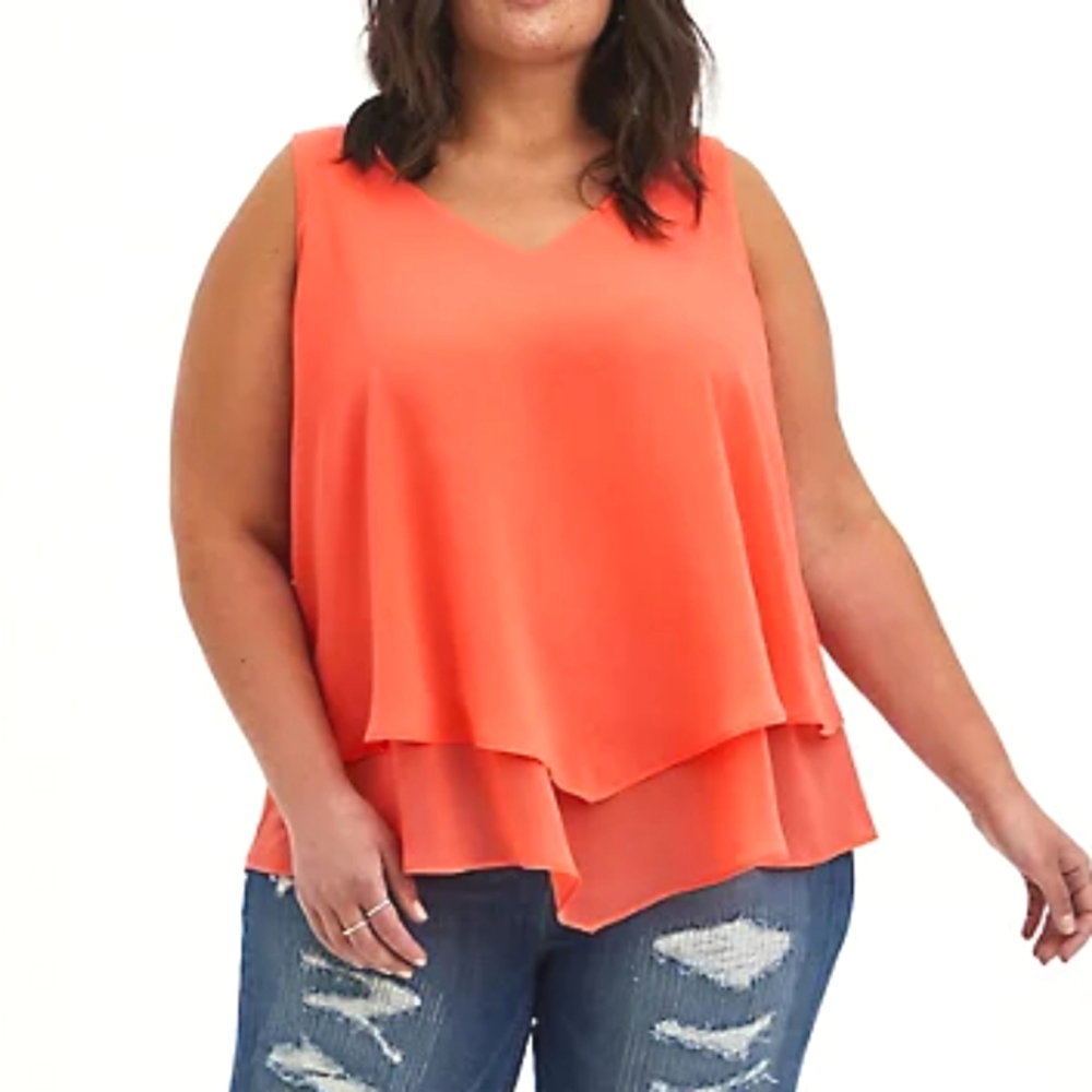 TORRID - CORAL DOUBLE LAYER CHIFFON TANK - NWT Size 00X